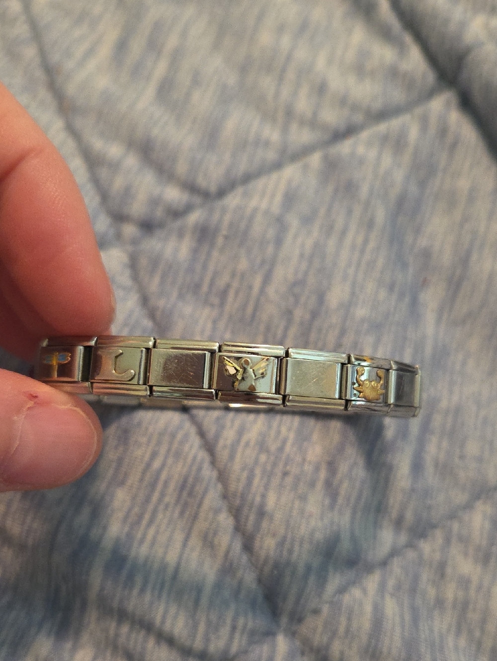 Silver-Tone Italian Link Bracelet with Gold Accents